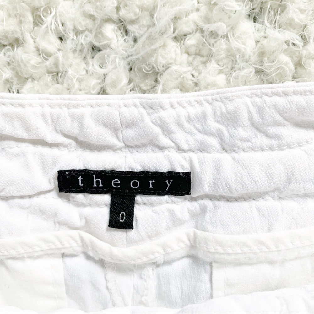 Theory White Linen Drawstring Roll Up Shorts - image 2